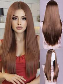 26-Inch Brown Long Straight Middle-Parted Full Wig For Women, Suitable For Daily Wear, Parties And Holidays - Multicolor - View 2