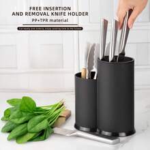 Household Plastic Knife Block - All-In-One Kitchen Utensil Storage Rack For Knives - Black - View 5