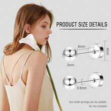 ZDE Women Flat Back Ball Stud Earrings Titanium Hypoallergenic Earrings Stud For Sensitive Ears Simple Classic 3mm-5mm Flat Stud Earring Perfect For Helix Tragus Cartilage Earlobe,3MM,Silver - Silver - 查看 3