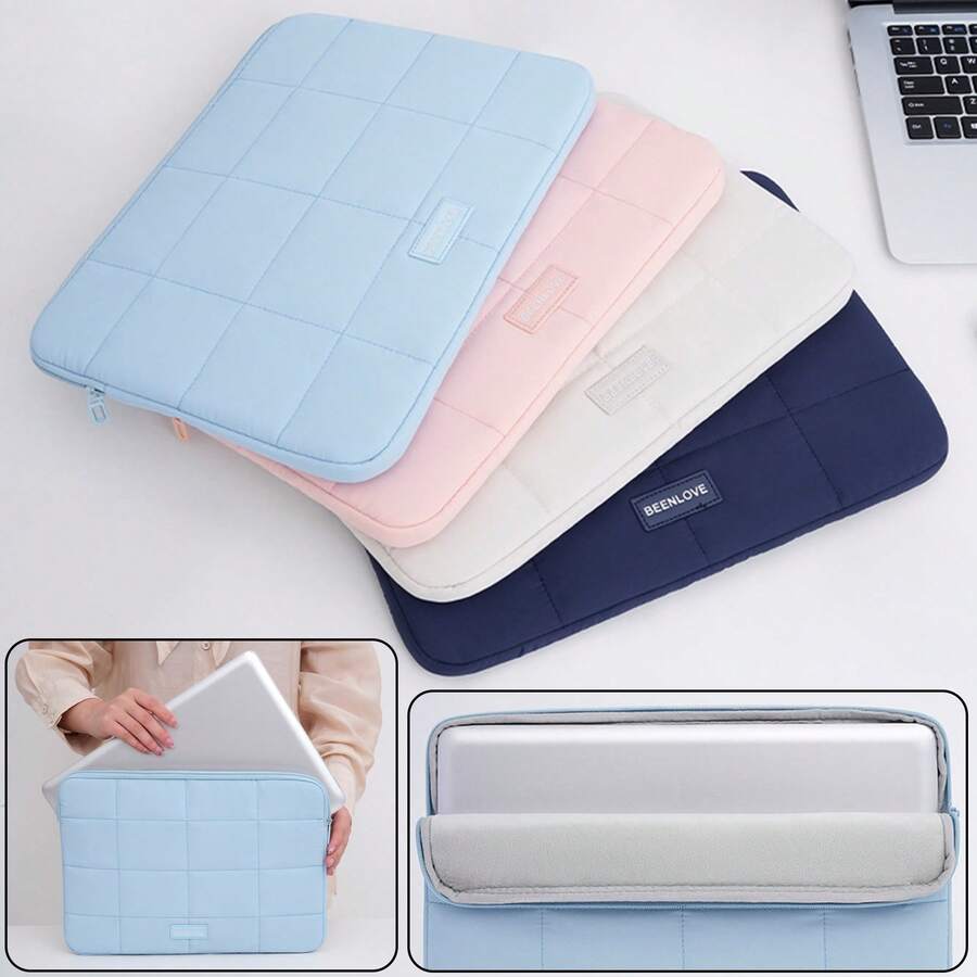 Cute Quilted Tablet Bag Laptop Bag, Soft Padded Laptop Protective Case With Grid Stitching, Anti-Fall And Shock-Absorbing, Suitable For School, Office, And Commuting Back To School Stuff Bag For School Work Laptop Bag For Women Mac Book Casemacbook Case College Essentials Laptop Sleeve - 彩色 - 查看 1