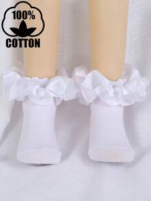 1 Pair Baby Girls' Cotton Breathable Lace Ruffle Princess Dance Socks - White - View 9