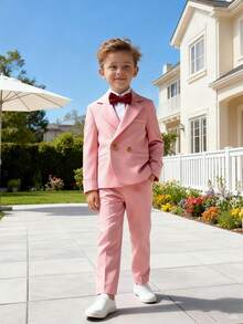 男童三件套西装，新款花童婚礼正式服装，适合幼儿、小童和大童的演出服，包括西装外套、裤子和领结。