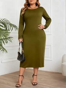 Women's Elegant Solid Color Long Dress, Suitable For Formal Evening Occasions, Autumn Spring - Army Green - View 2
