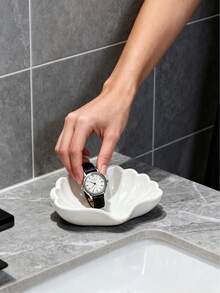 Pink/White Shell Soap Dish – Creative Seashell Tray, Fast-Drain Base, Dorm/Bathroom/Toilet Countertop, Holds Soap Or Keys/Rings/Bracelets, Cute Home & Travel Accessory - Multicolor - View 2