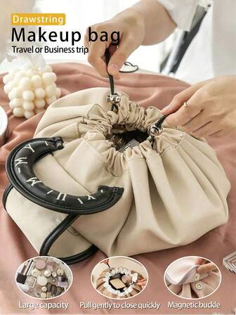 1 st multifunktionell reseväska för smink, kosmetikväska med stor kapacitet och dragsko, bärbar sminkförvaringspåse, lämplig för julklappar, alla hjärtans dag-presenter, smink- och hudvårdsförvaring, researrangör, kosmetikväska, passar läppstift och sminktillbehör, julklappar, alla hjärtans dag-presenter, mors dag-presenter