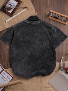 棉质复古“90 年代婴儿”字母印花夏季休闲女式圆领 T 恤 - 黑色 - 查看 3