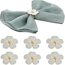 6个白色五瓣金属餐巾环，奢华创意餐具装饰餐巾环，适用于餐厅、酒店、生日、婚礼、农场、情人节、自助餐、派对和家庭厨房餐桌。 - 白色 - 查看 6