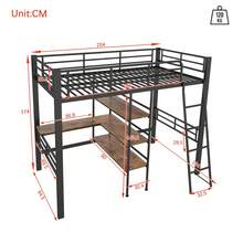High Bed, 90*200cm, Without Mattress, Bed With Desk, Multiple Shelves, Railing, Ladder, Iron Frame, Black - 黑色+金屬+90cm*200cm - 查看 9