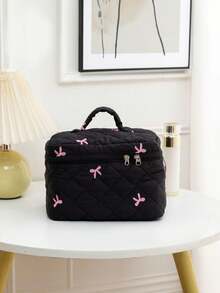 This Cute Large-Capacity Cosmetic Bag Features An Embroidered Bow, Serving As Both A Portable Travel Organizer And A Toiletry Bag, Perfect For Storing Makeup, Skincare Products, Toiletries, And Makeup Brushes. It Is An Ideal Choice For Autumn, Winter, And The Christmas Season.,Pouch,Makeup Pouch,Travel Essential - Multicolor - View 19
