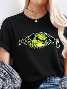 Camiseta informal con estampado del  "¡Qué gente más asquerosa!", cuello redondo, hombros caídos, manga corta, largo regular, tejido de punto ligeramente elástico. - Negro - Ver 1