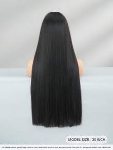 Elegant-30 Inch Black Wigs For Women, Long Straight Wigs With Bangs, High Quality Soft Synthetic Fiber Wigs For Women Daily Wear, Festival Ready Party Use, Perfect Gift - Beginners Glueless Wig Accessories - 黑色 - 查看 3