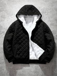 1pc Teenage Boys' Thermal Lined Warm Casual Solid Color Outdoor Hooded Jacket, Winter - Black - View 5
