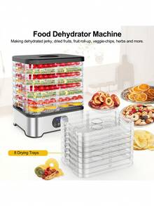 8-Tray Food Dehydrator With Digital Timer And Temperature Control, Suitable For Making Jerky/Meat/Beef/Fruit/Vegetable, Pet Treats, Herbs And Yogurt, 400W - EU F Type Plug(220-240V) - View 1