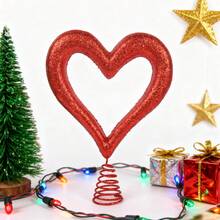 Christmas Heart-Shaped Tree Topper, Creative Metal Tree Cap For Home, Office, And Party Decorations, Suitable For Christmas And Valentine's Day - 酒紅色 - 查看 2