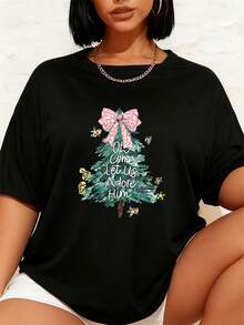 Oh komm, lasst uns ihn anbeten Jesus Coquette Schleife Weihnachtsbaum T-Shirt Grafik-T-Shirts Frauen Crop Tops Sommeroutfits für Frauen Sommeroberteile T-Shirt - Schwarz - Übersicht 7