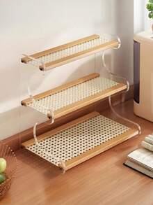 1pc Acrylic Multi-Layer Kitchen Storage Rack, Large Capacity Countertop Organizer, Tabletop Spice Rack, High-End Desk Cup Holder, Tea Set Storage Rack, Multi-Function Home Storage Rack, Suitable For Home, Bar Or Balcony Decor, Light Brown Surface, Kitchen Organization | Modern Kitchen Shelf | Bamboo Shelf, Kitchen Rack And Shelves - Multicolor - View 1