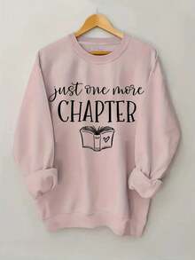 2025[Bright Pink Book Lover Sweatshirt] Soft Stretch Polyester Bright Pink "Just ONE MORE CHAPTER" Book Lover Graphic Crew Neck Sweatshirt| Casual Regular Length Pullover For Women, Autumn/Winter Casual Attire, Cozy Autumn Apparel, Playful Print, Durable FabricSoft And Breathable - 粉紅色 - 查看 12