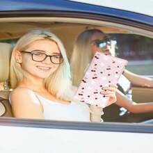 Mymazn Car Registration And Insurance Holder, PU Leather Glove Box Car Organizer With Magnetic Closure, Car Document Holder For Driver'S License &Amp; Essential Documents (Pink Bow) - ColorE - 查看 3