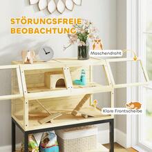 PawHut Dwarf Hamster Cage Made Of Wood, 87 X 43 X 101, Rodent Cage With Shelf, Water Bottle, Hut, Swing, Small Animal Cage With Wheels, Ramps, Natural Wood On Site - 1 - 查看 7