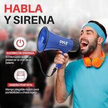 PYLE Megafono Rosa Portatil Sirena Integrada, Altavoz Compacto Funciona con Baterias. Plegable. para Animadoras, Futbol, Deportes, Policia - Azul - Ver 3