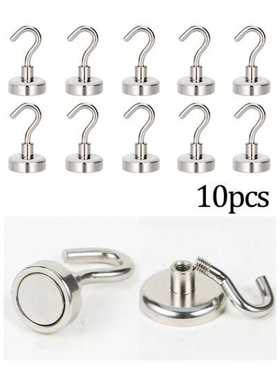 10个装超强磁性挂钩，28磅钕磁铁，带挂钩，适用于冰箱、游轮、露营烧烤架、厨房冰箱、车库墙壁等。