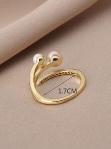 1pc 18K Gold Plated Natural Freshwater Pearl & Cubic Zirconia Adjustable Open Ring For Women - Multicolor - View 4