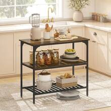 HOMCOM Bäckerregal, 3-Tier Kitchen Shelf With Steel Frame, Rustic Brown+Black On Site