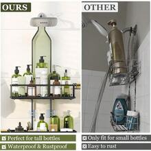 XZGB Shower Caddy Hanging: Adjustable Height Organizer For Over Showerhead - Black Rustproof Shower Shelves With Hooks And 2 Soap Holders - 黑色 - 查看 5