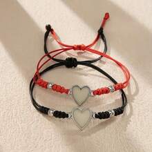 2pcs/3pcs Set Fashion Woven Luminous Heart, Sun & Moon Bracelets, Minimalist Couple/Friendship Jewelry Set, Glow-In-The-Dark Lucky Knot Bracelets - Multicolor - View 8
