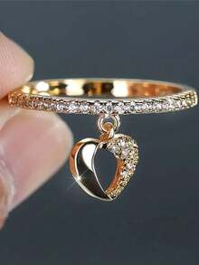 1pc Bohemian Style Gold & Silver Engagement Ring, Charming Cubic Zirconia Wedding Band Ring, Hollow Heart Pendant Necklace Suitable For Men & Women, Elegant Gift For Halloween, Christmas, Teacher's Day, Birthday - Multicolor - View 2