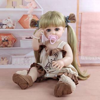 Muñeca de simulación con cabello largo y adorable de 55 cm, peinado DIY, totalmente de vinilo lavable, juego de vestir, acompañante de muñecas reborn, regalo de cumpleaños perfecto para jugar a la casita