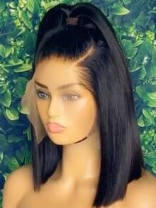 4*4 5*5 13x4 13x6 8-16inch HD Transparent Lace Front Wigs Short Bob Wig Human Brazilian Virgin Hair Bone Straight Human Peruvian Hair Lace Closure Deep Curly Short Bob Wigs For Women Pre Plucked With Baby Hair Natural Color Heat Resistant Fiber Synthetic Wig For Women - Natural & Black - View 5