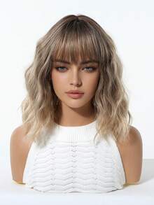 Tóc giả nữ chất lượng cao, tự nhiên và thoải mái, tóc giả kiểu bob bồng bềnh ombre 14 inch, tóc giả xoăn phủ kín đầu, tóc giả ombre thanh lịch chịu nhiệt, tóc giả ngắn xoăn tổng hợp chịu nhiệt, hoàn hảo cho sử dụng hàng ngày, kỳ nghỉ và du lịch. - Màu nâu ombre - Xem 3