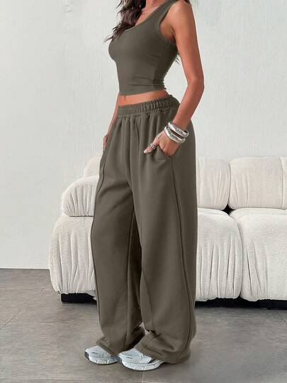 Women's Casual Loose Solid Color Drawstring Sweatpants With Pockets