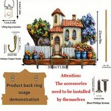 Key Hooks For Wall, 2D Colorful House Flowers Wooden Hanging Sign Wall Key Holder Home Decor - Multicolor - View 8