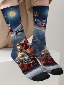 1 Pair Christmas Themed Mid-Calf Socks, Festive Gift For Christmas, Suitable For Sleeping And Couples, Perfect For Christmas Wear