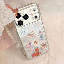Kavenfort 1pc Transparent Vase Deer Cute Cartoon Phone Case Compatible With Iphone 16 Pro Max, 17, 12, 15, 13, Creative, Geometric, Cartoon Style, Cute, Niche, Ins Style - Clear - View 1