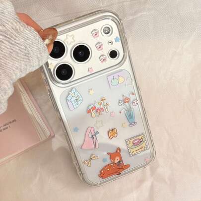 Ốp lưng điện thoại Kavenfort 1 chiếc trong suốt hình bình hoa hươu hoạt hình dễ thương, tương thích với iPhone 16 Pro Max, 17, 12, 15, 13, kiểu dáng sáng tạo, hình học, hoạt hình, dễ thương, độc đáo, phong cách .
