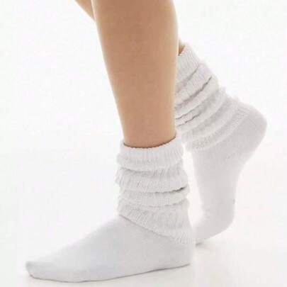 3 Pairs Autumn/Winter Solid Color Thick Warm Mid-Calf Socks, Yoga Socks, House Socks