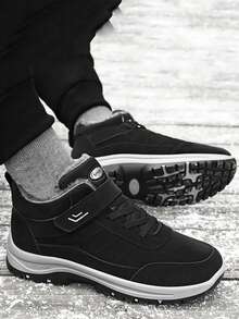 1 Pair Casual Sports Shoes For Teenagers, Couple Shoes, Campus Student Outdoor Sports Running Shoes, Hiking Shoes, Snow Boots, Wear-Resistant Anti-Slip, Hook And Loop Convenient To Wear, Autumn/Winter - Black - View 2