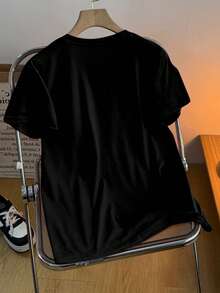 卡通图案印花休闲女士T恤，春夏时尚女士上衣，夏季上衣，女士夏装，图案T恤女上衣