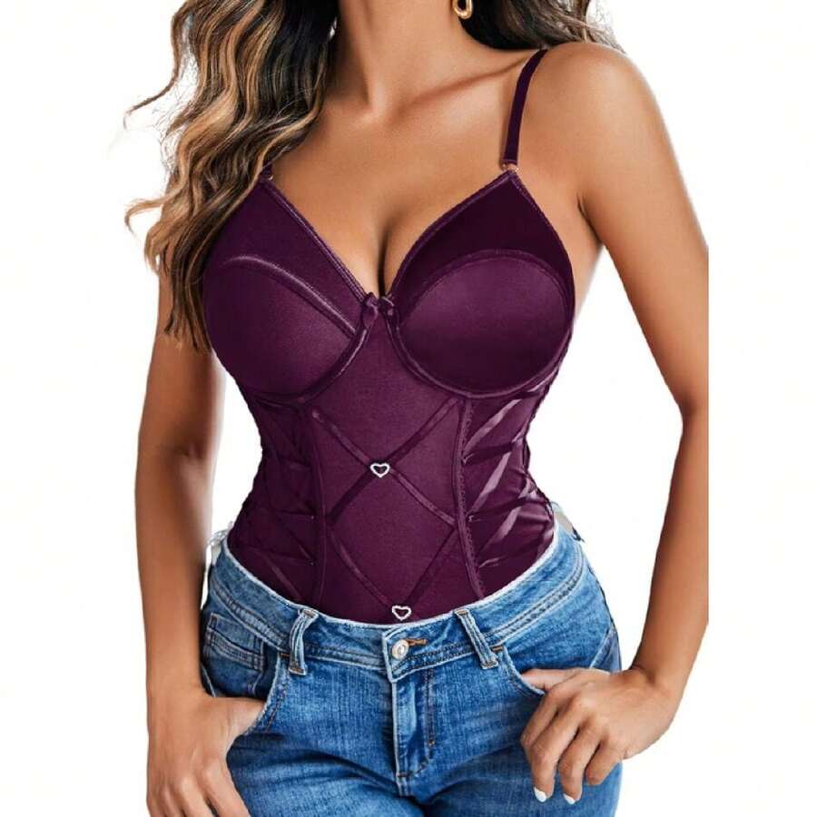 Lingerie For Women Sexy Corset Garter Lingerie Set One Piece Teddy Bodysuit Boudoir Outfit,31371381 - 紫色 - 查看 1
