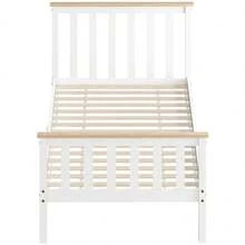 HOMCOM Single Bed Frame, Wooden Bed Frame, Low Storage, Natural Wood, White