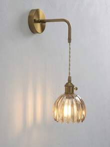 1pc Vintage Glass Wall Lamp With Adjustable Arm And Tulip Glass Shade, E27 Base, Fixed Wiring, Suitable For Bedside, Corridor, Bathroom Mirror Front, Decoration, Bulb Not Included