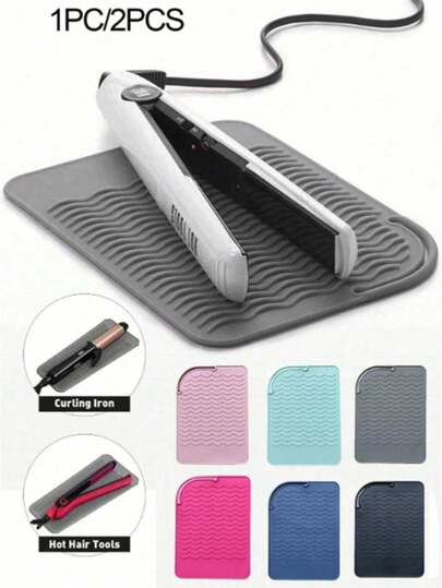 1/2pcs Portable Silicone Heat Resistant Mat, Hair Straightener/Curling Iron Heat Pad, Non-Slip Heat Insulation Mat, Travel Vanity Styling Tool, Hair Styling Tool Travel Storage Box - Heat Pad, Straightener Mat And Curler Protector