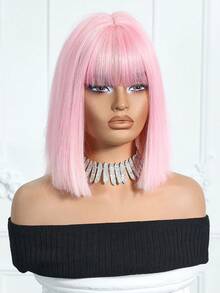 14英寸粉白渐变色合成假发，带刘海，耐热，外观自然，适合女性日常佩戴、派对和角色扮演。（请注意佩戴和保养说明。由于拍摄时的光线和角度原因，实际产品颜色可能与图片略有不同。） - 粉色 - 查看 4