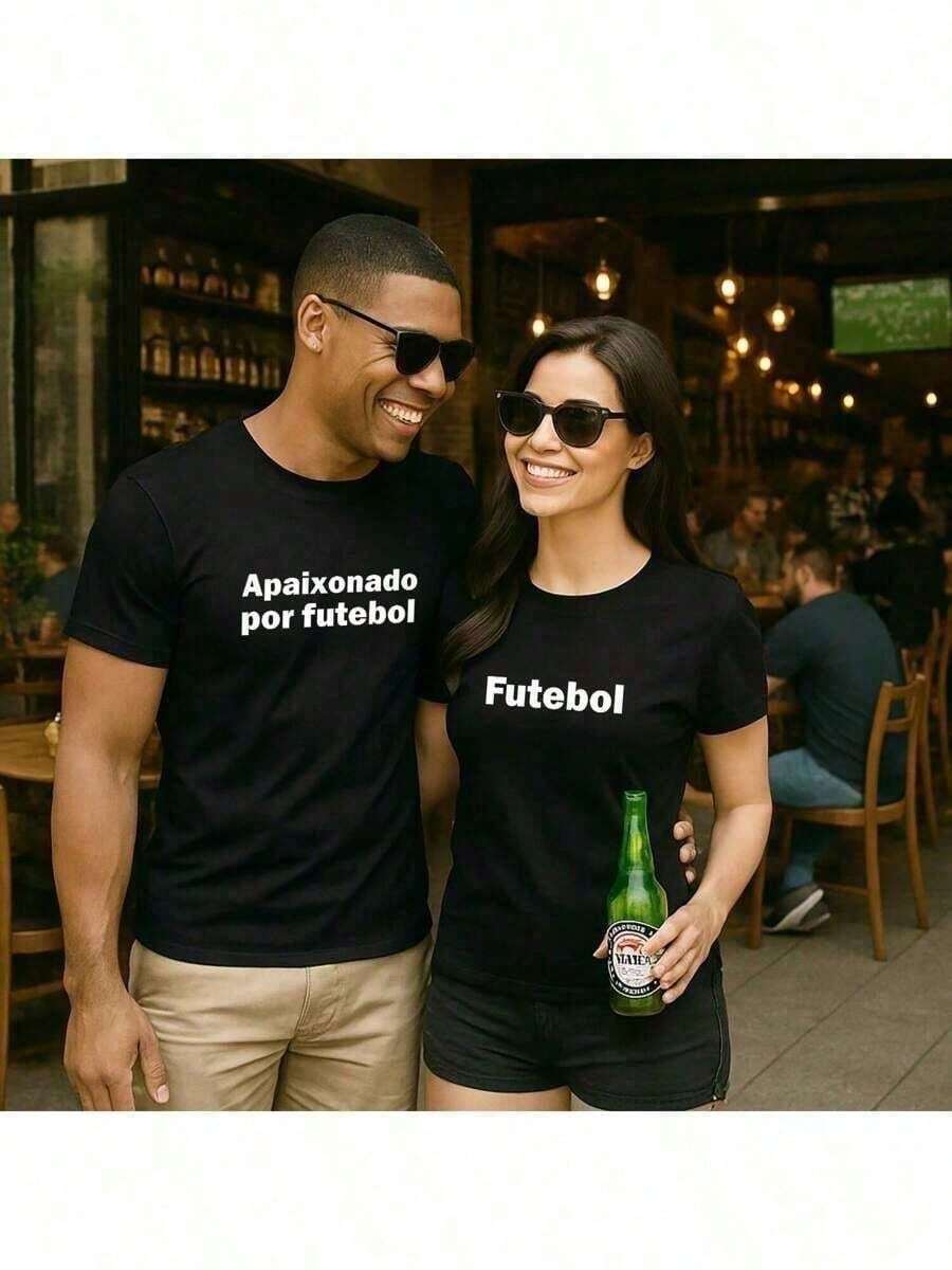 Kit Camiseta Casal – Presente Criativo e Divertido para Dia dos Namorados Camisa 100% Algodão - Preto - Visão 1