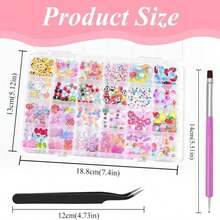 300Pcs 3D Cartoon Candy Breads Nail Art Charms,20 Grids Mixed Assorted Color Doughnut Lollipop Ice Cream Bread Dessert Cakes Cartoon Spoon Fork With Pickup Tool For DIY Crafts Accessories (Bread) - ColorF - 查看 2