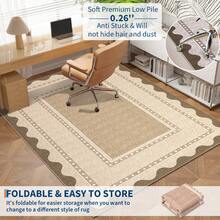 1PCS Room Decor Bordered Rug Scalloped Geometric Pattern Modern Washable Low Pile Area Rug For Living Room Bedroom Contemporary Non Slip Large Rug Low Pile Stain Resistant Carpet For Classroom Dining Room Runner For Hallway Kitchen Enterway - Buff Yellow - View 9