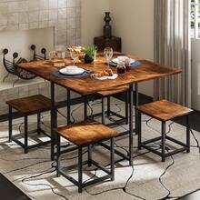 Mesas de Comedor, Mesas de Comedor 4 Personas - Mesas Comedors 4 sillas Robusto y Ahorra Espacio (80x80cm, marrón rústico) (Color Retro) - Café integral - Ver 4